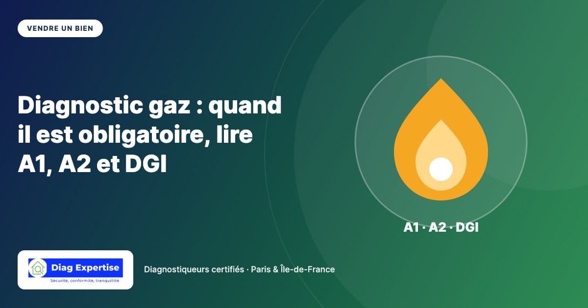 Diagnostic gaz : quand il est obligatoire, lire A1, A2 et DGI — illustration Diag Expertise